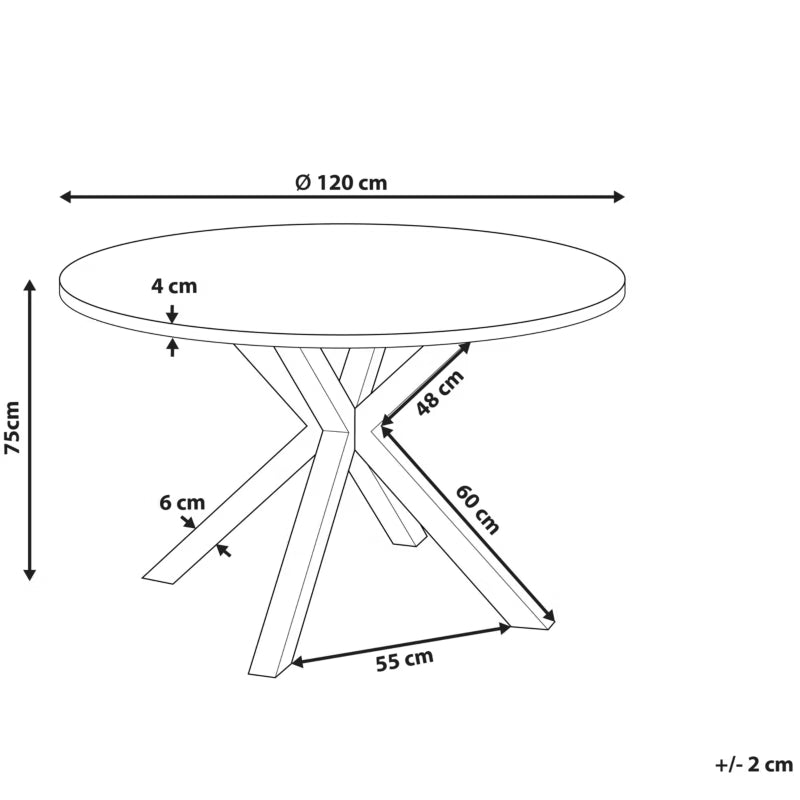 Havebord Rund Ø120 cm Sort Glas