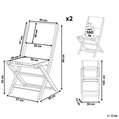 Havebordsstol Cesana 57x50x90 cm Brun Sæt af 2