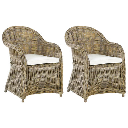 Havebordsstol Susua 2 Stk. Rattan Natur med Hynder