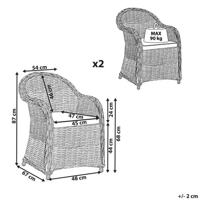Havebordsstol Susua 2 Stk. Rattan Natur med Hynder