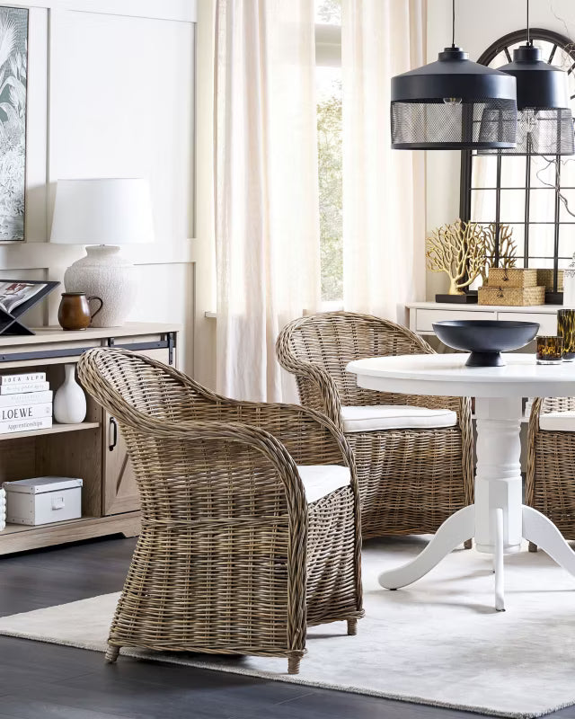 Havebordsstol Susua 2 Stk. Rattan Natur med Hynder
