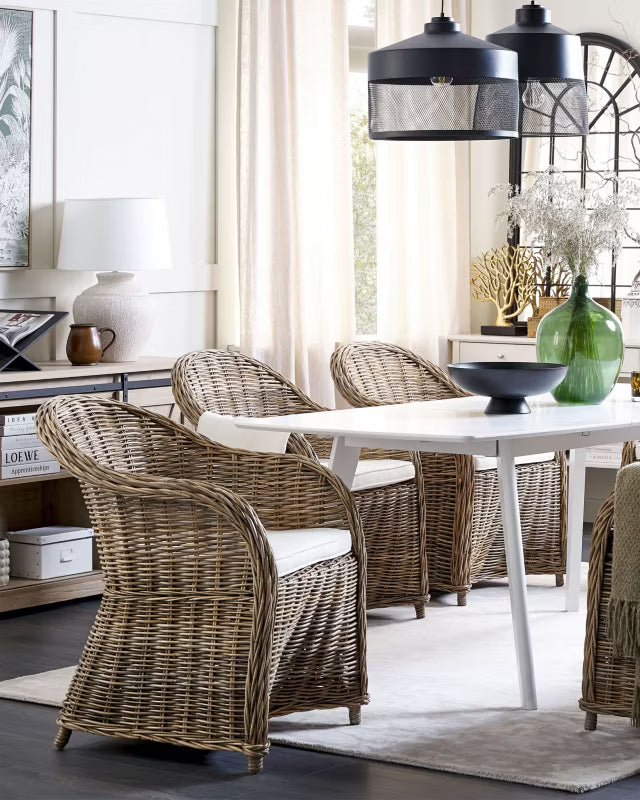 Havebordsstol Susua 2 Stk. Rattan Natur med Hynder