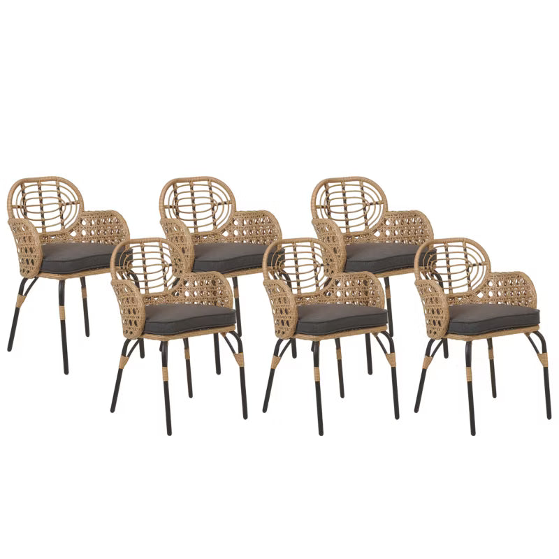 Havebordsstole Pratello 6 Stk. Natur Polyrattan med Hynder