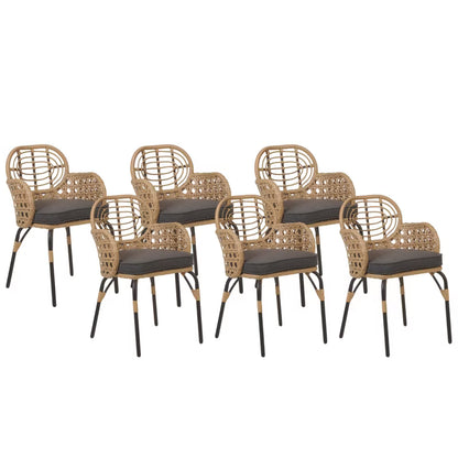 Havebordsstole Pratello 6 Stk. Natur Polyrattan med Hynder