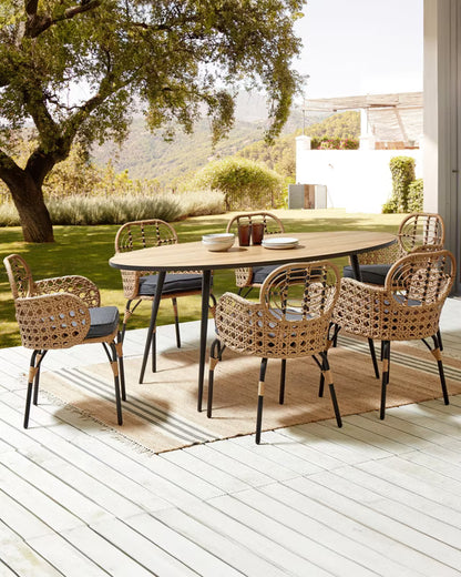 Havebordsstole Pratello 6 Stk. Natur Polyrattan med Hynder