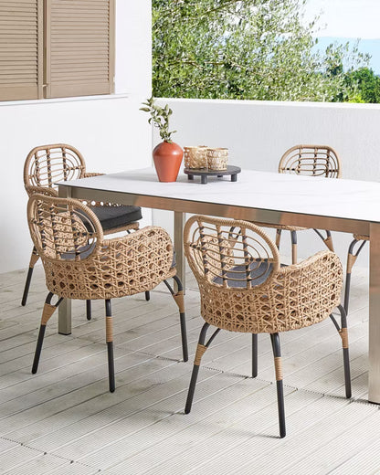 Havebordsstole Pratello 6 Stk. Natur Polyrattan med Hynder