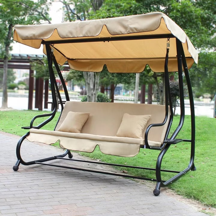 Havegynge 3-Personers 200x120 cm Beige med Liggefunktion