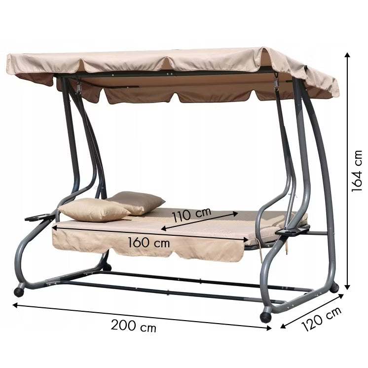 Havegynge 3-Personers 200x120 cm Beige med Liggefunktion