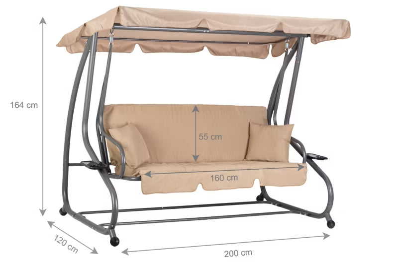 Havegynge 3-Personers 200x120 cm Beige med Liggefunktion