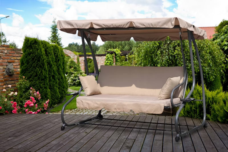 Havegynge 3-Personers 200x120 cm Beige med Liggefunktion