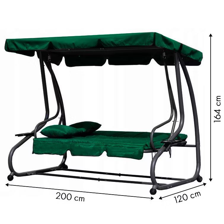 Havegynge 3-Personers 200x120 cm Grøn med Liggefunktion