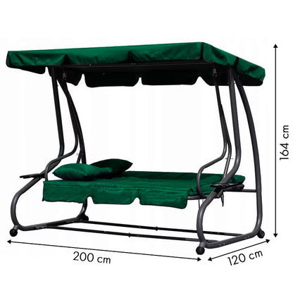 Havegynge 3-Personers 200x120 cm Grøn med Liggefunktion