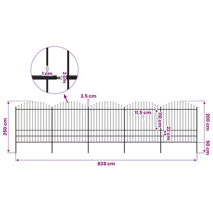 Havehegn 850x200 cm Sort Stål 5 Stk