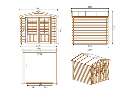 Havehus 2,50x2,50 m 28 mm Træ Natur DOM521