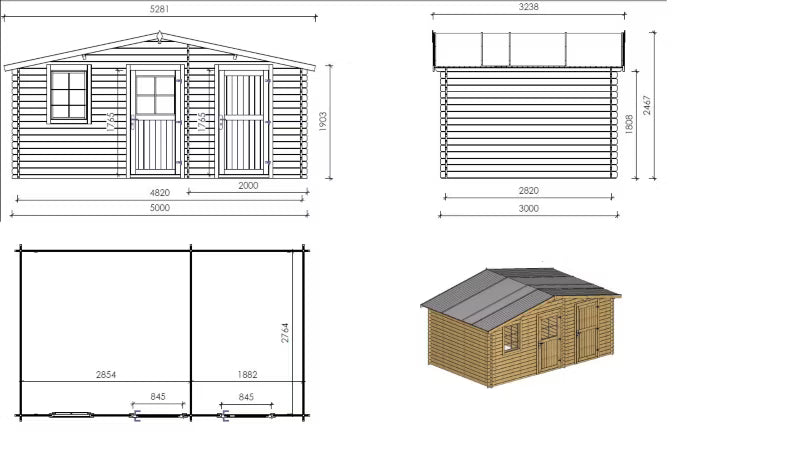 Havehus 5x3 m 28 mm Træ Natur