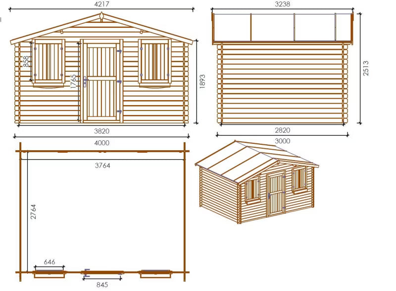 Havehus DOM337 4x3 m Træ Natur 12 m²