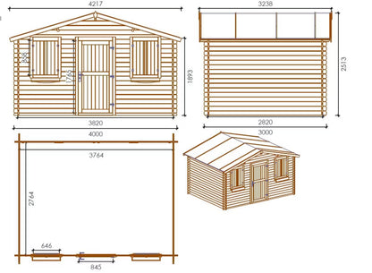Havehus DOM337 4x3 m Træ Natur 12 m²
