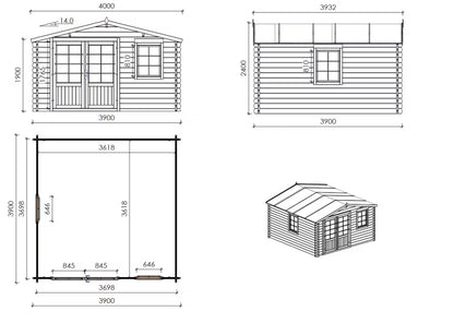 Havehus Gran 3,90x3,90 m 40 mm DOM658