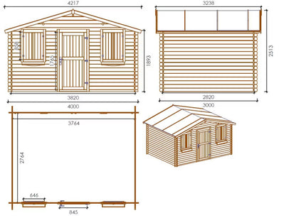 Havehus Træ DOM418 4x3 m 28 mm Brun 12 m²