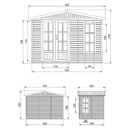 Havehus Træ M334FB 332x222 cm Natur 6 m²