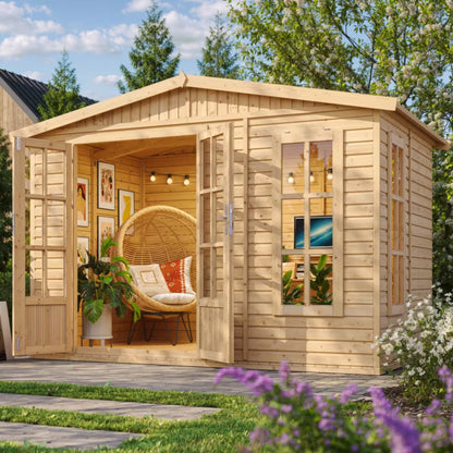 Havehus Træ M334FB 332x222 cm Natur 6 m²