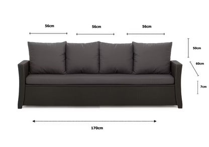 Havehynde til 3-personers Rattan Sofa 170x60 cm Antracit