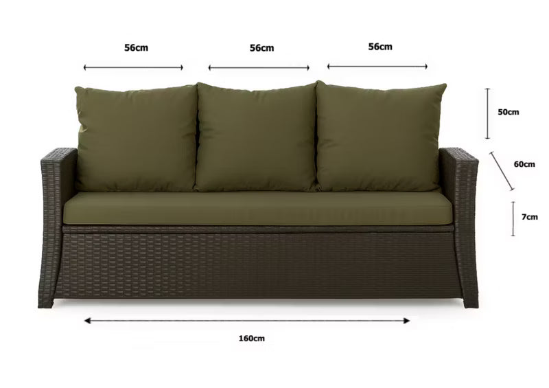 Havehynder til 3-Personers Rattan Sofa 160x60 cm Grøn