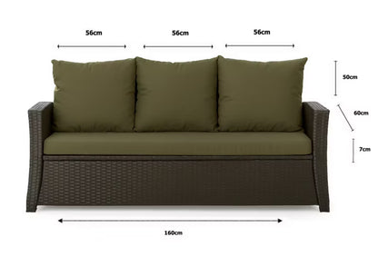 Havehynder til 3-Personers Rattan Sofa 160x60 cm Grøn