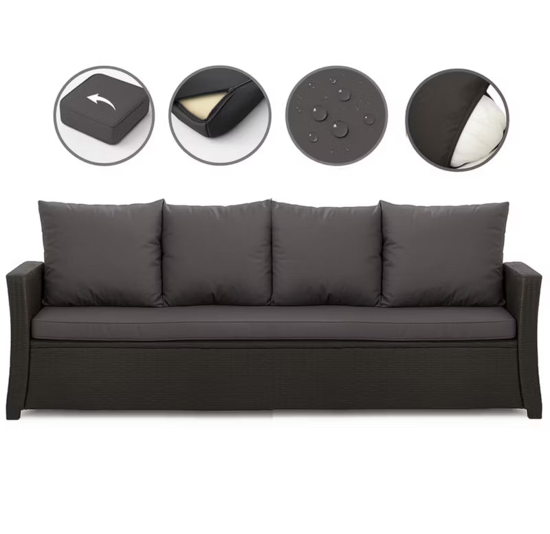 Havehynder til 3-Personers Rattan Sofa 180x60 cm Antracitgrå