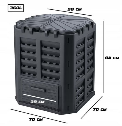 Havekompostbeholder 360 Liter 70x70x84 cm Sort