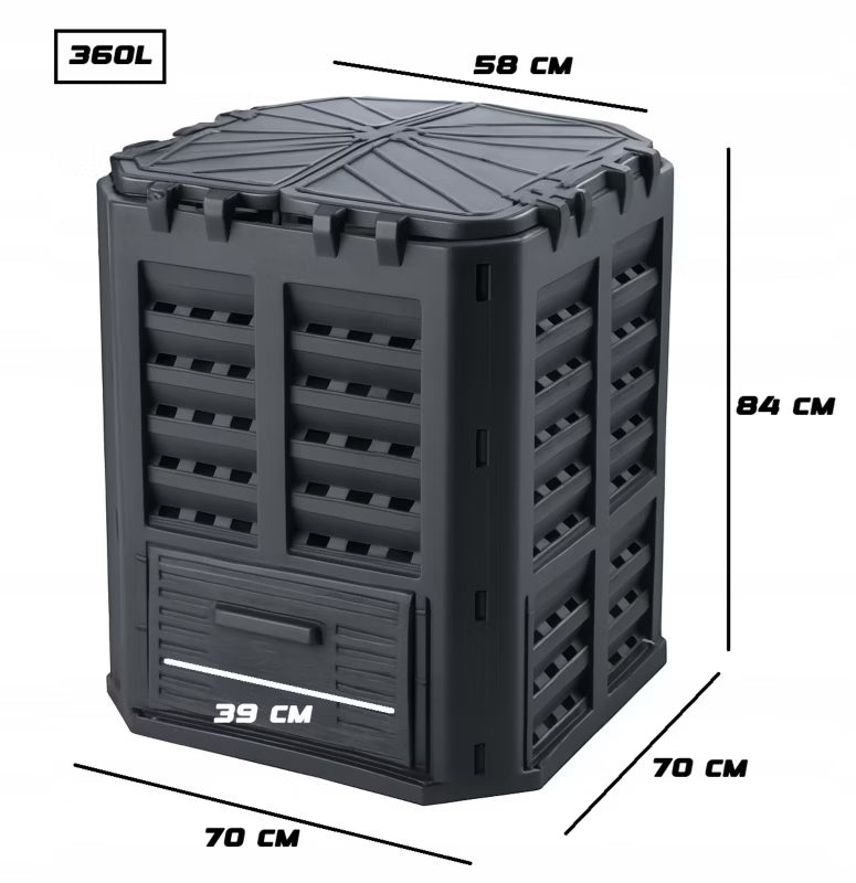 Havekompostbeholder 360 Liter 70x70x84 cm Sort