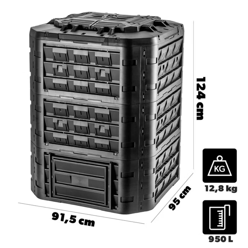 Havekompostbeholder Modulær 950 Liter Sort