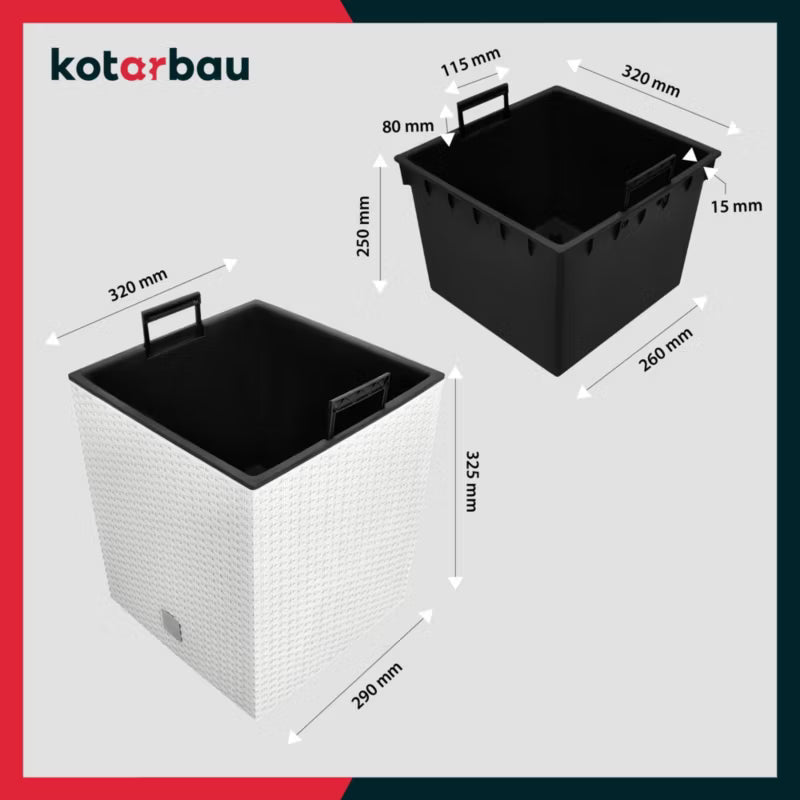 Havekrukke Rattan 32x32 cm Hvid med Indsats