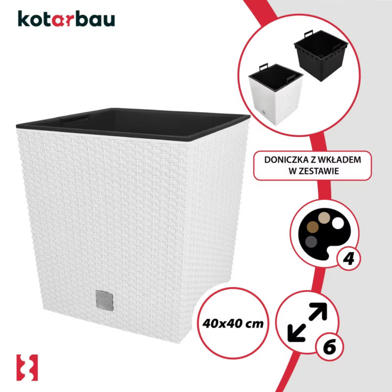 Havekrukke Rattan 40x40 cm Hvid med Indsats