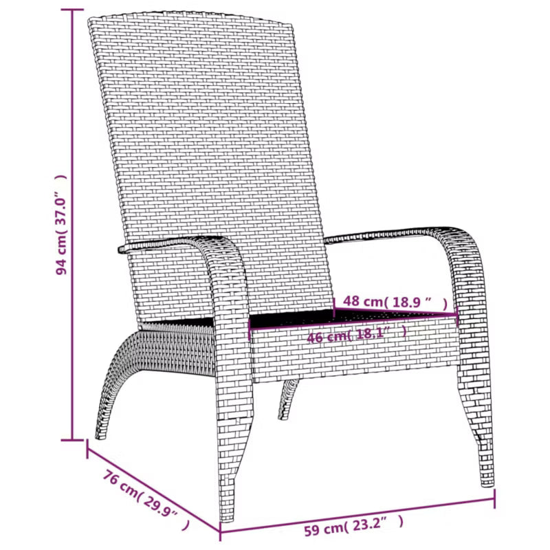 Havelænestol Polyrattan 59x76x94 cm Grå