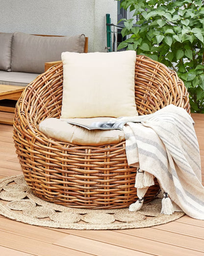 Havelænestol Rund Natur Rattan med Hynder