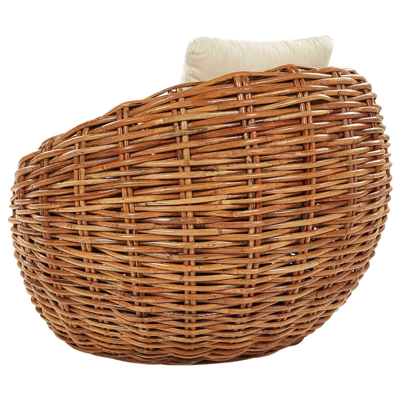 Havelænestol Rund Natur Rattan med Hynder