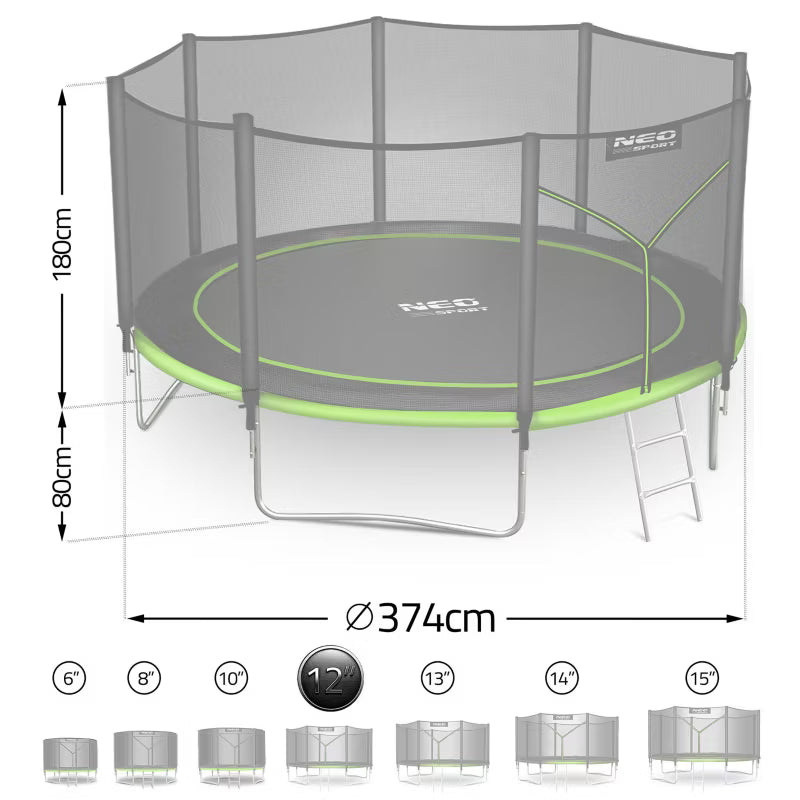 Havelavet Trampolin 374 cm Grøn med Stige og Sikkerhedsnet