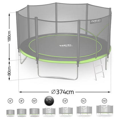 Havelavet Trampolin 374 cm Grøn med Stige og Sikkerhedsnet