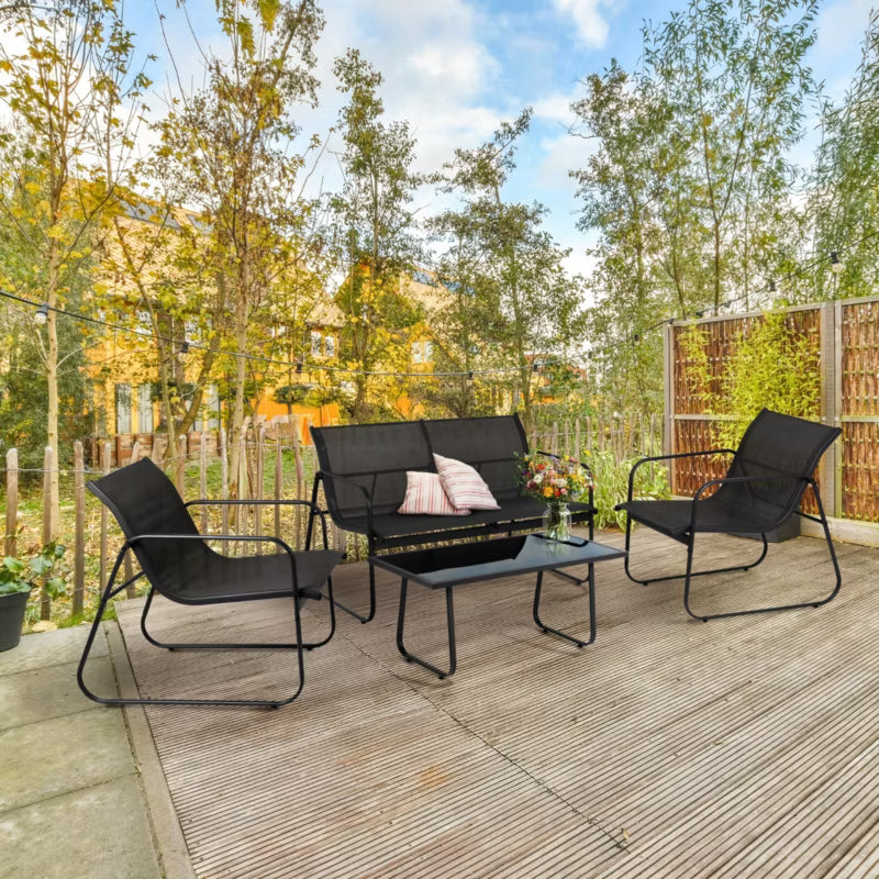 Havemøbelsæt 4 Dele med Sofa og Bord Sort Stål