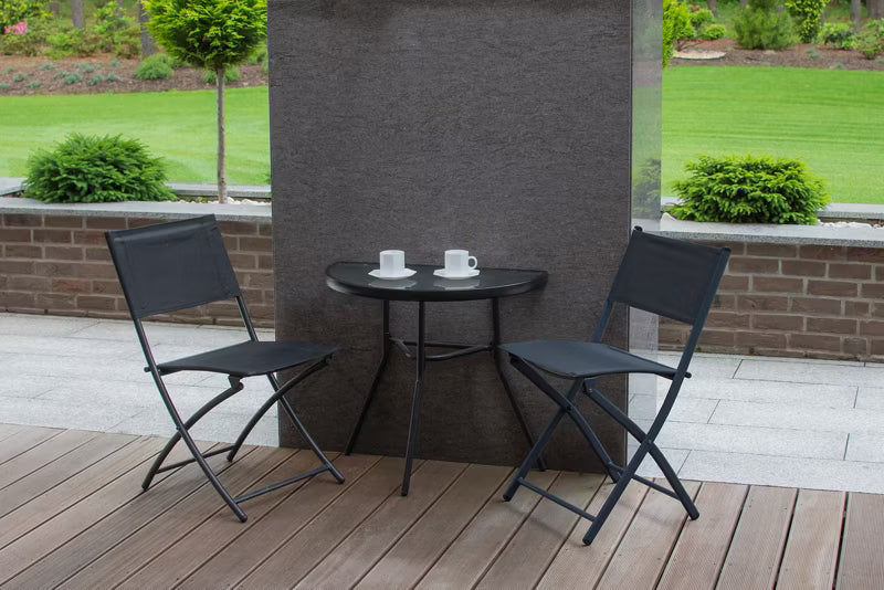 Havemøbelsæt 70x70 cm Sort med 2 Klapstole