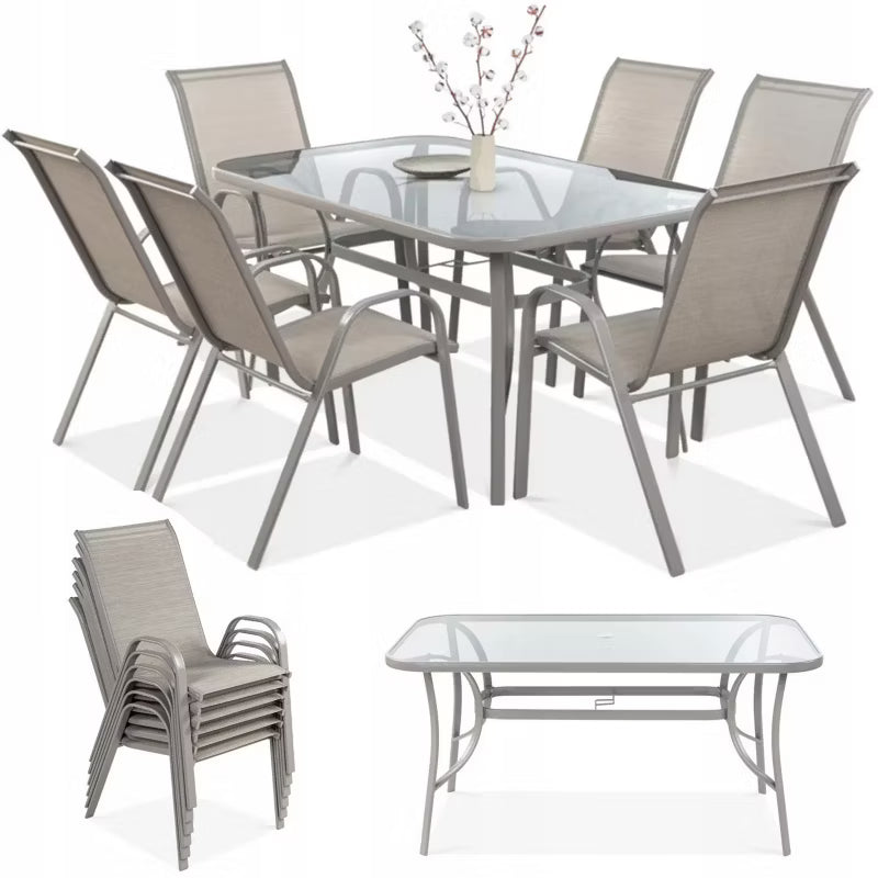 Havemøbelsæt Bologna 150x90 cm Beige med 6 Stole
