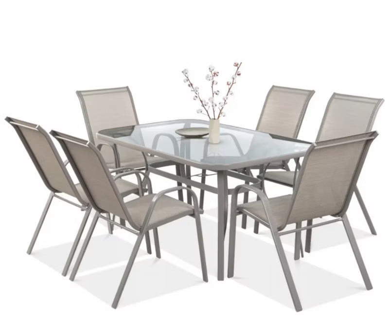 Havemøbelsæt Bologna 150x90 cm Beige med 6 Stole
