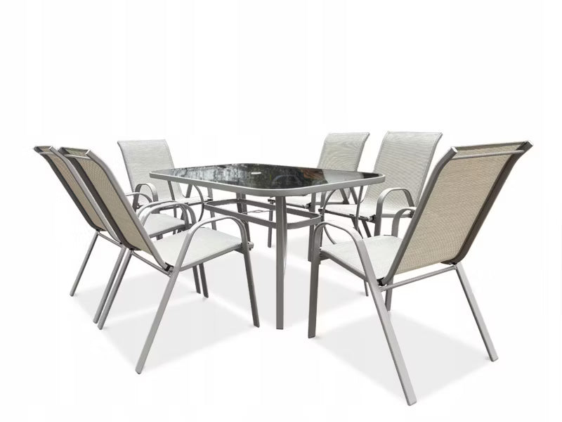 Havemøbelsæt Bologna 150x90 cm Beige med 6 Stole