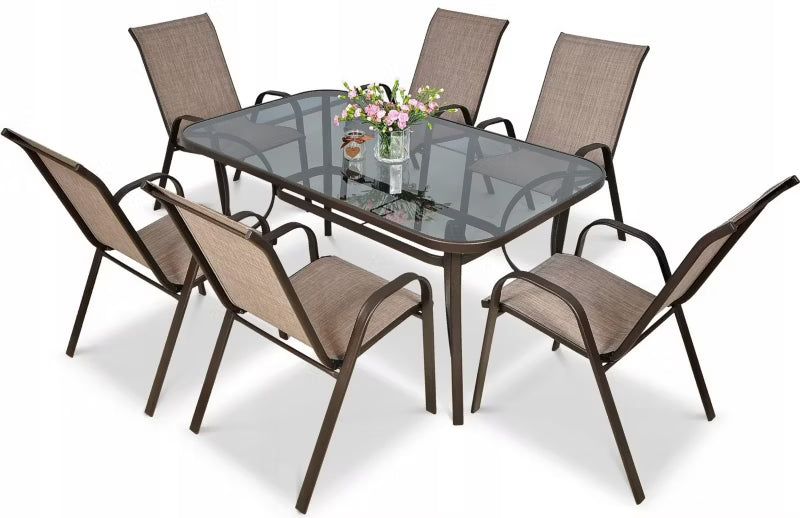 Havemøbelsæt Bologna 150x90 cm Brun med 6 Stole