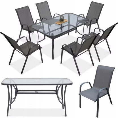Havemøbelsæt Bologna 150x90 cm Grå med 6 Stole