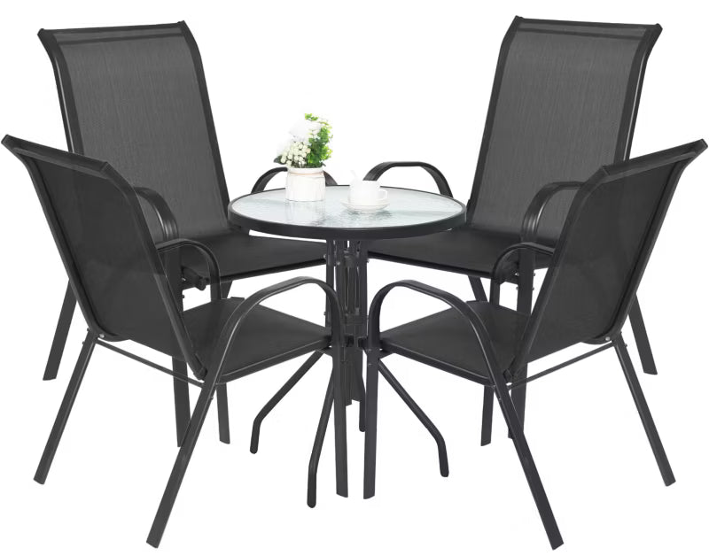 Havemøbelsæt Bord Ø60 cm Glas med 4 Stole Mørkegrå