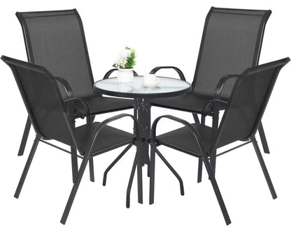 Havemøbelsæt Bord Ø60 cm Glas med 4 Stole Mørkegrå