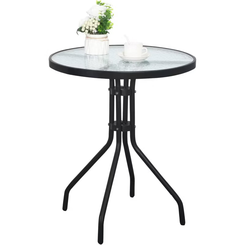 Havemøbelsæt Bord Ø60 cm Glas med 4 Stole Mørkegrå
