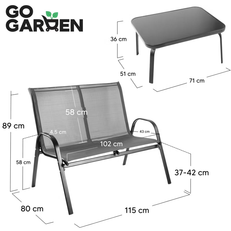 Havemøbelsæt Bord Sofa og 2 Stole Grå 4 Dele